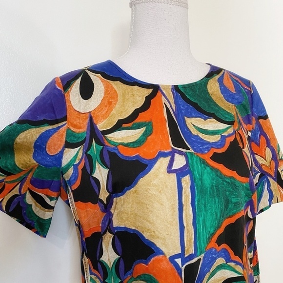KOBI HALPERIN COLORFUL ABSTRACT SHORT SLEEVE SHIFT DRESS - S - Picture 4 of 10